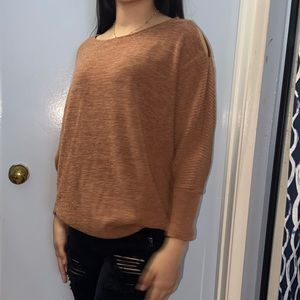 brown sweater with shoulder design
